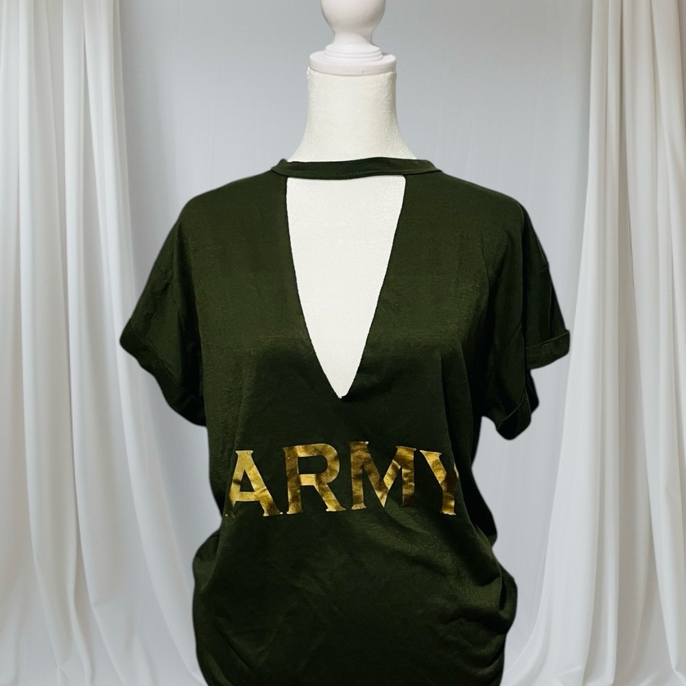 Army Green V-Neck Women's Top